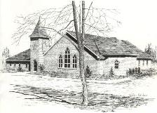 Black and white sketch of Glenburnie United Church
